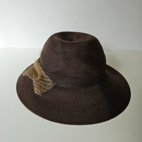 VTG Frank Olive for Neiman Marcus Hat Women's Sz Small Sheer Brown Blow - Picture 2 of 6